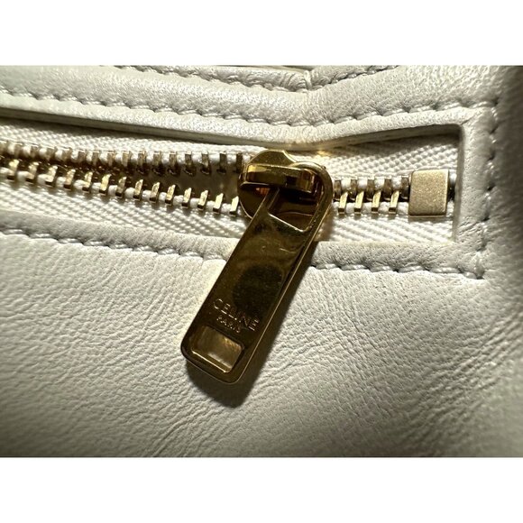 Celine Triomphe White Leather Shoulder Bag With Gold Hardware - Picture 15 of 16